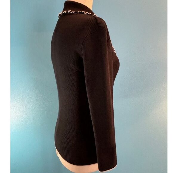 EUC! CACHE' Silk Blend Ribbed Knit Top Ruffle Cowl Neckline 3/4 Sleeve M - Picture 3 of 6